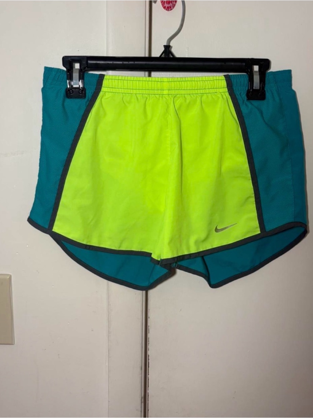 Nike Dri-Fit 5" Shorts Neon Green Teal with black trim